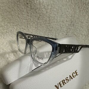 Versace Women's Clear Gray Frame Glasses with Logo Temples fashion
